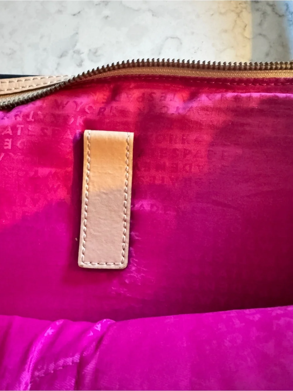 Kate Spade New York Black Nylon Laptop Tote Work Bag Pink Lining Leather Trim Mi